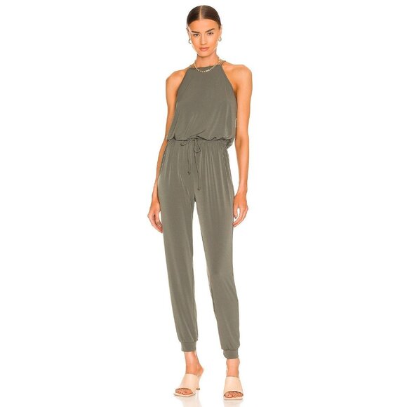 Lanston M Jumpsuit Green Halter Stretch Jersey Knit Resort Vacation Going Out - Picture 1 of 9